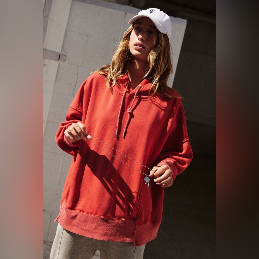 Free People FP Movement Sprint to the Finish Hoodie Red Oversized Sporty XS